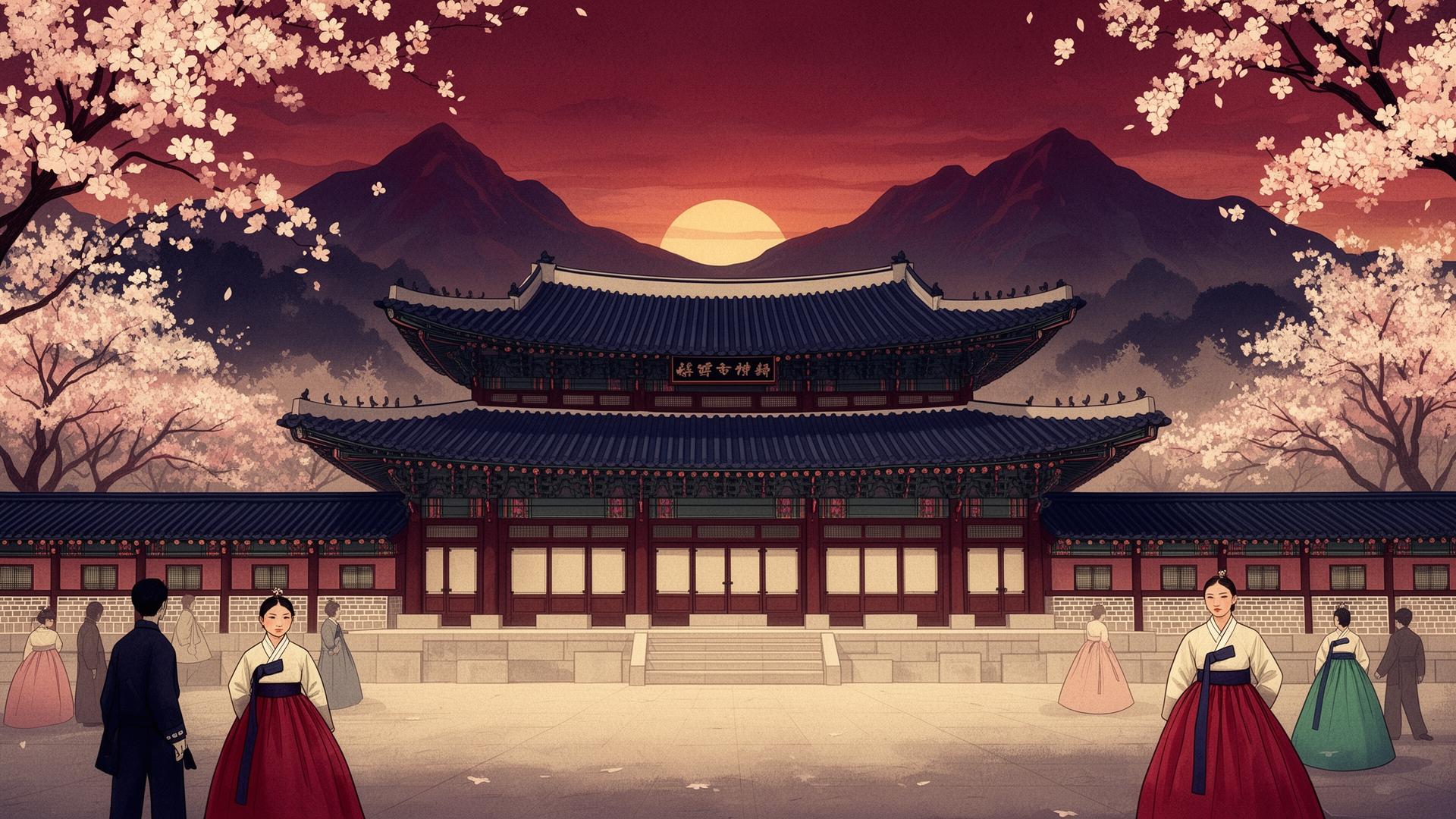 Pałac Gyeongbokgung o zachodzie słońca